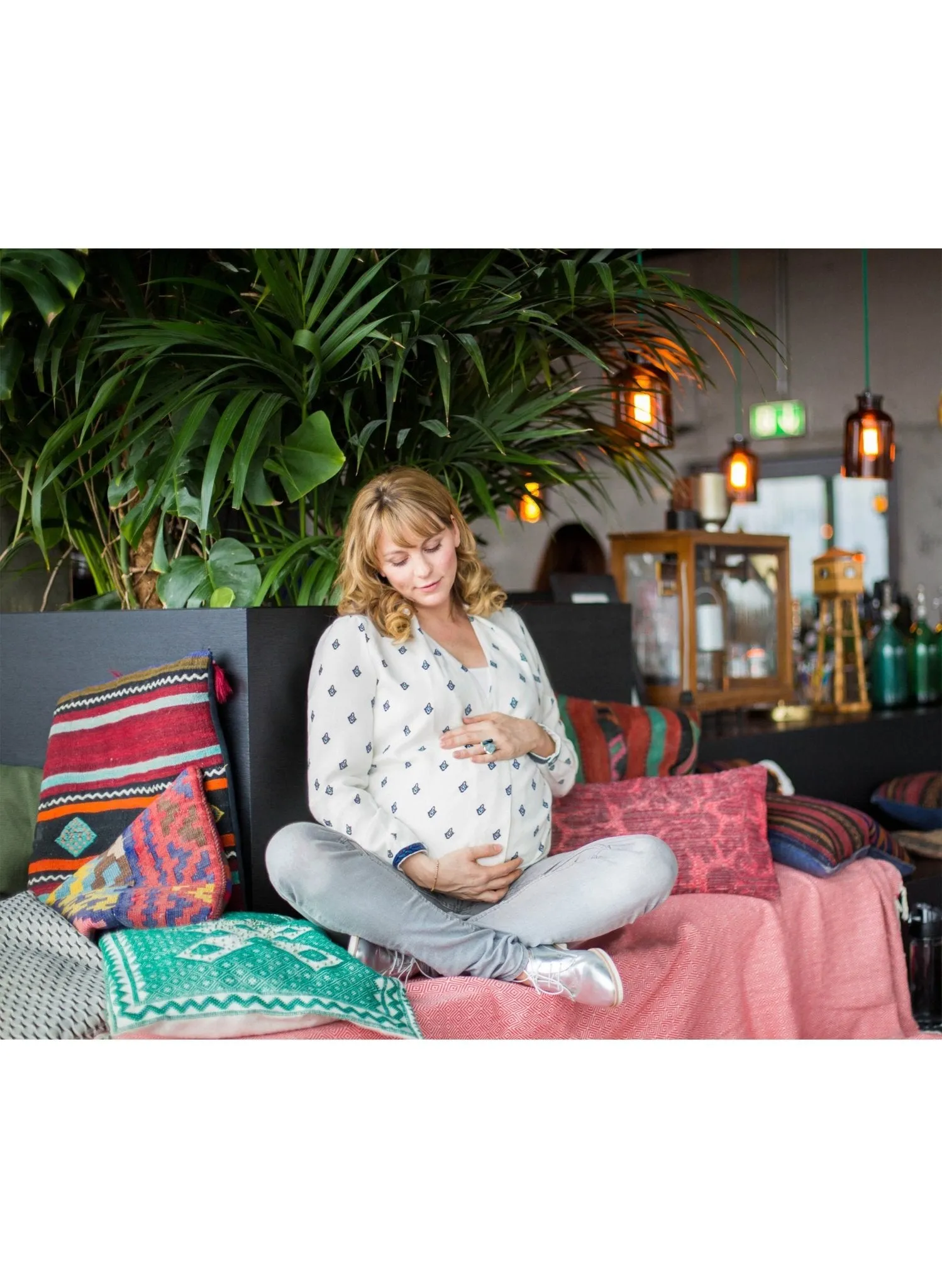 Maternity & Nursing Embroidered Blouse - Mosaic Maze