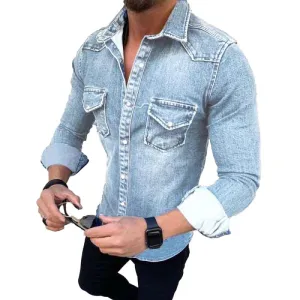 Men's Retro Simple Long Sleeve Denim Shirt 88026284L