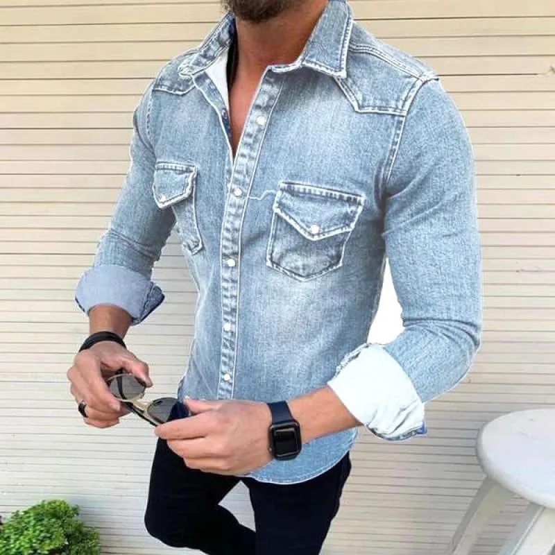 Men's Retro Simple Long Sleeve Denim Shirt 88026284L