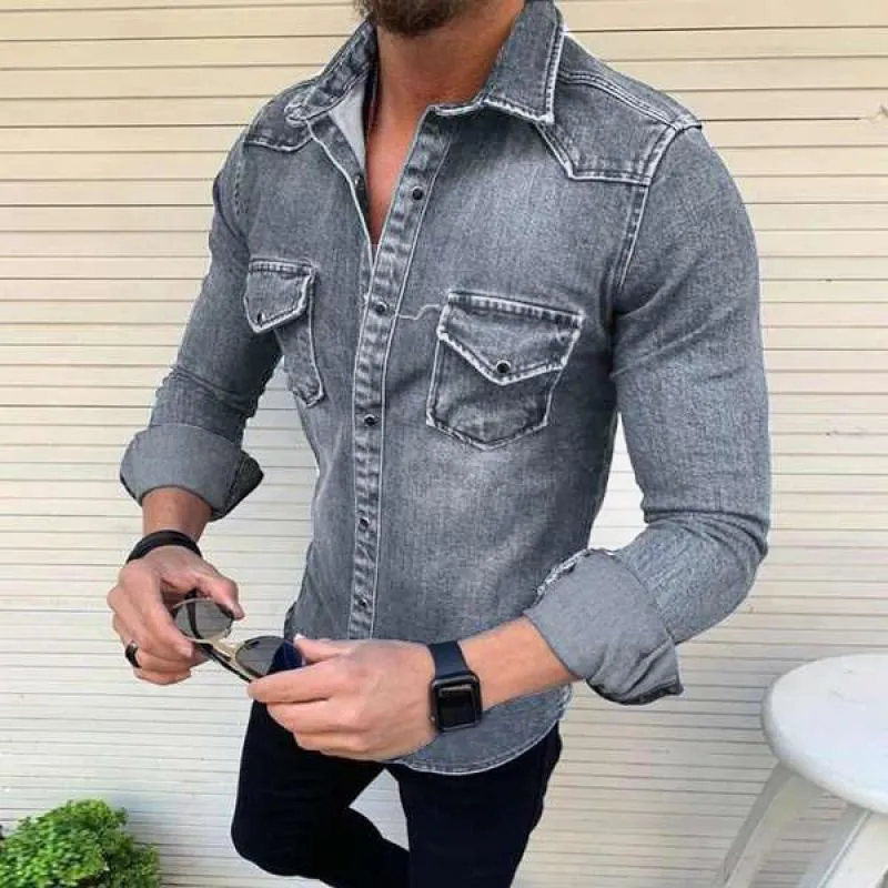Men's Retro Simple Long Sleeve Denim Shirt 88026284L