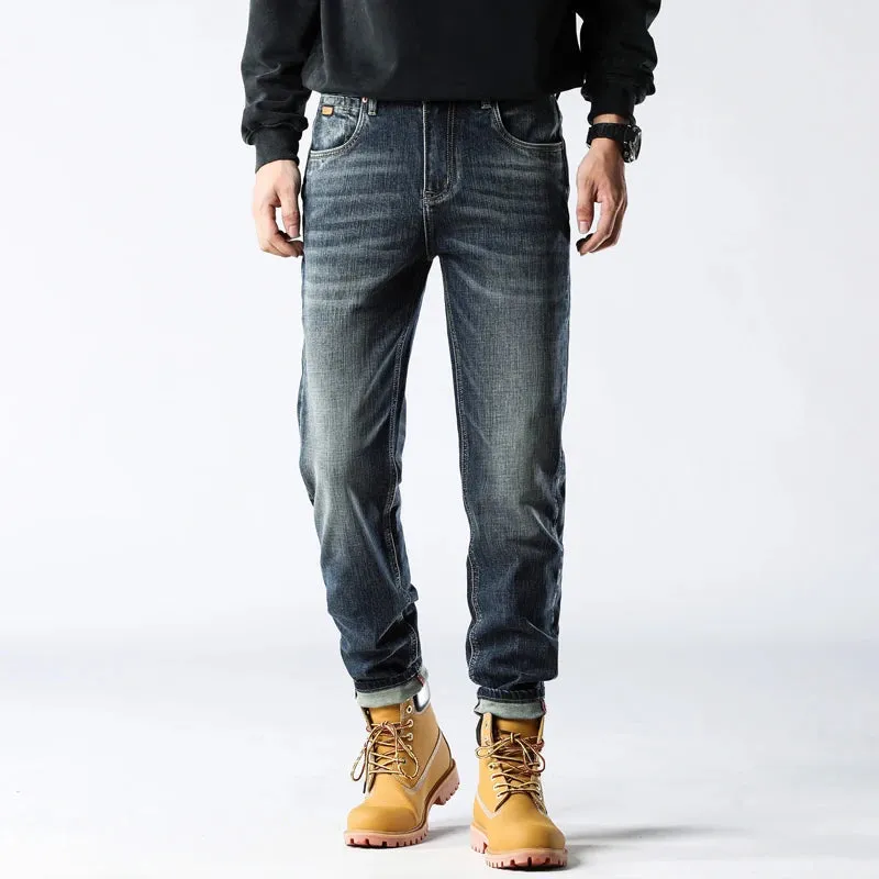 Men's Straight Leg Jeans Stretch Male Denim Pants Dark Blue 2024 Autumn New Men Trousers Casaul Pants Streetwear High Quality
