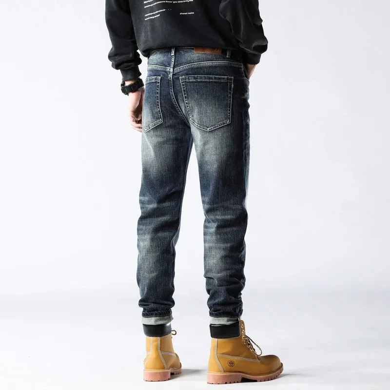 Men's Straight Leg Jeans Stretch Male Denim Pants Dark Blue 2024 Autumn New Men Trousers Casaul Pants Streetwear High Quality