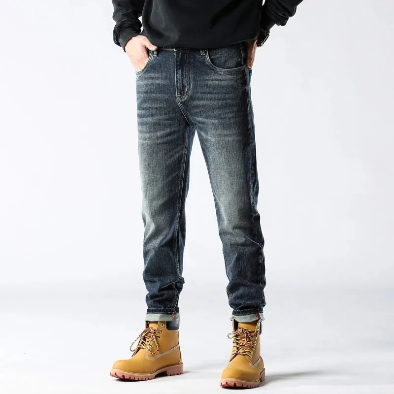 Men's Straight Leg Jeans Stretch Male Denim Pants Dark Blue 2024 Autumn New Men Trousers Casaul Pants Streetwear High Quality
