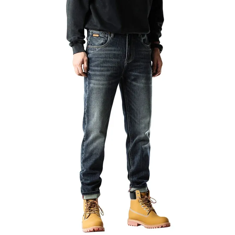 Men's Straight Leg Jeans Stretch Male Denim Pants Dark Blue 2024 Autumn New Men Trousers Casaul Pants Streetwear High Quality