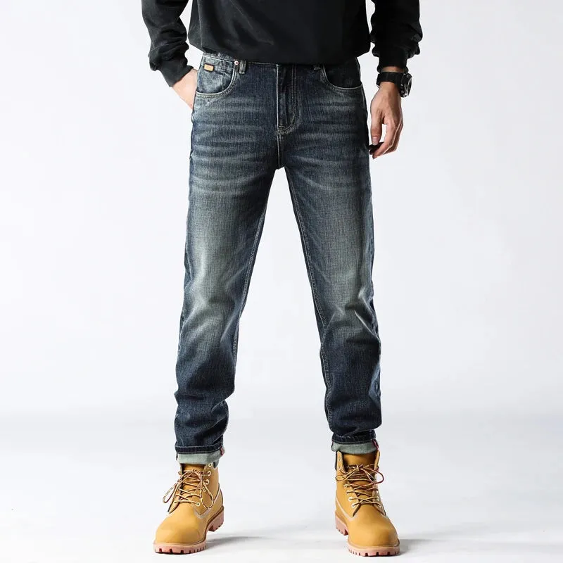 Men's Straight Leg Jeans Stretch Male Denim Pants Dark Blue 2024 Autumn New Men Trousers Casaul Pants Streetwear High Quality