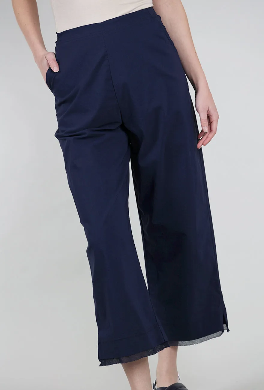 Mesh Trim Flare Crop Trouser, Navy