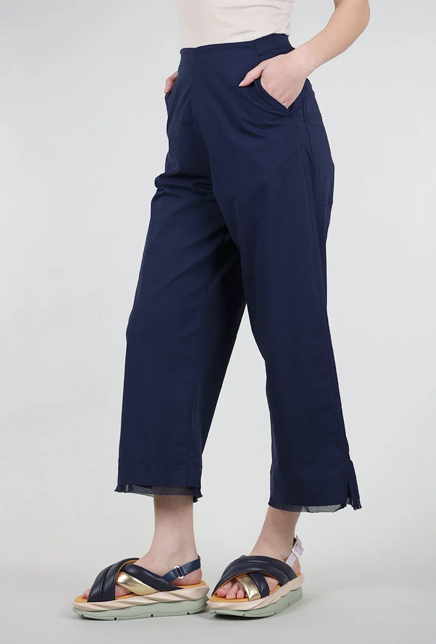 Mesh Trim Flare Crop Trouser, Navy