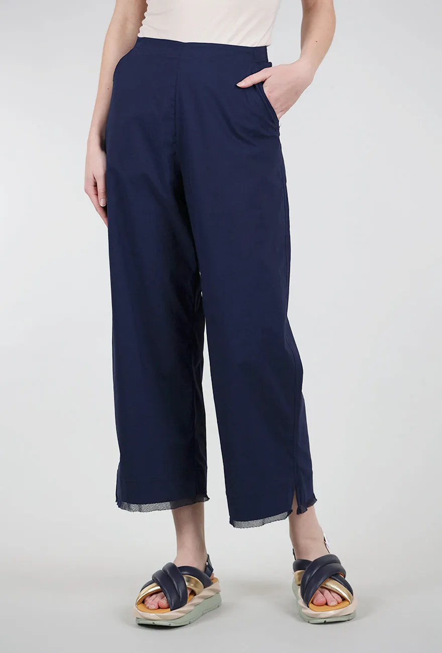 Mesh Trim Flare Crop Trouser, Navy