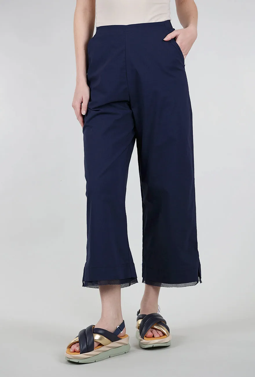 Mesh Trim Flare Crop Trouser, Navy