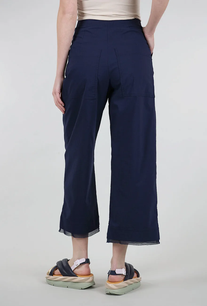 Mesh Trim Flare Crop Trouser, Navy