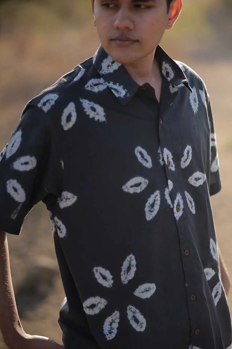Midnight Blossom Shibori Shirt – Handmade Tie-Dye Cotton Shirt