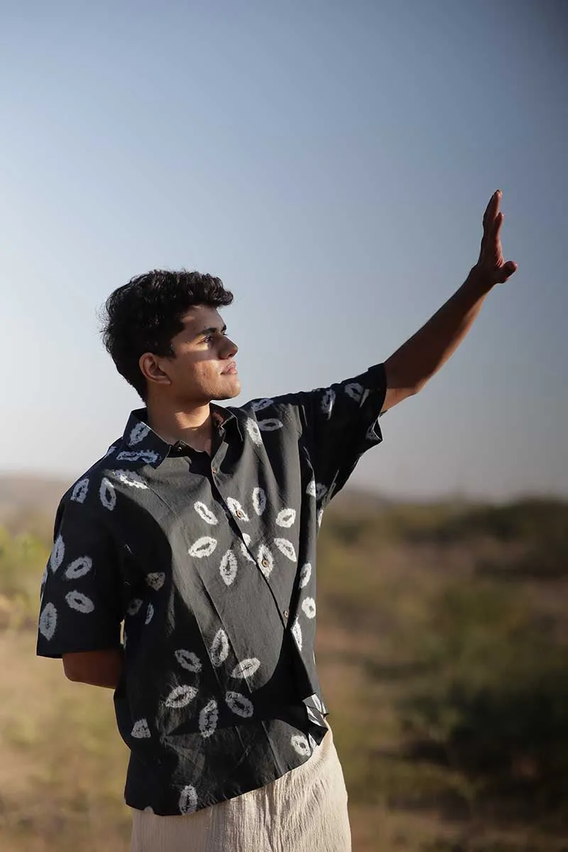 Midnight Blossom Shibori Shirt – Handmade Tie-Dye Cotton Shirt