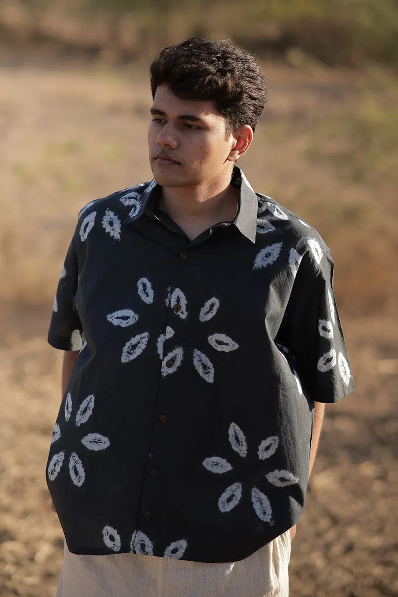 Midnight Blossom Shibori Shirt – Handmade Tie-Dye Cotton Shirt