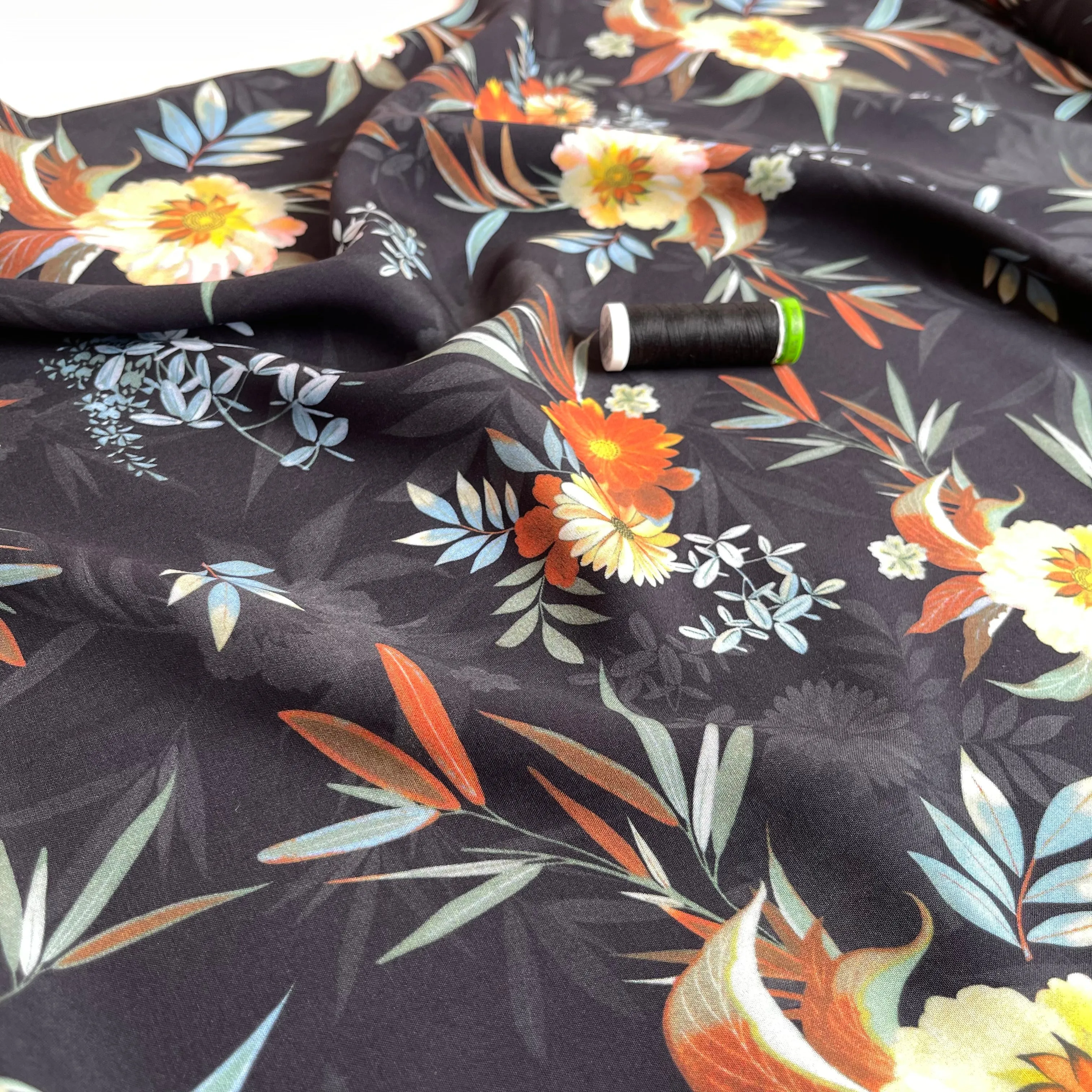 Midnight Bouquet Viscose Fabric