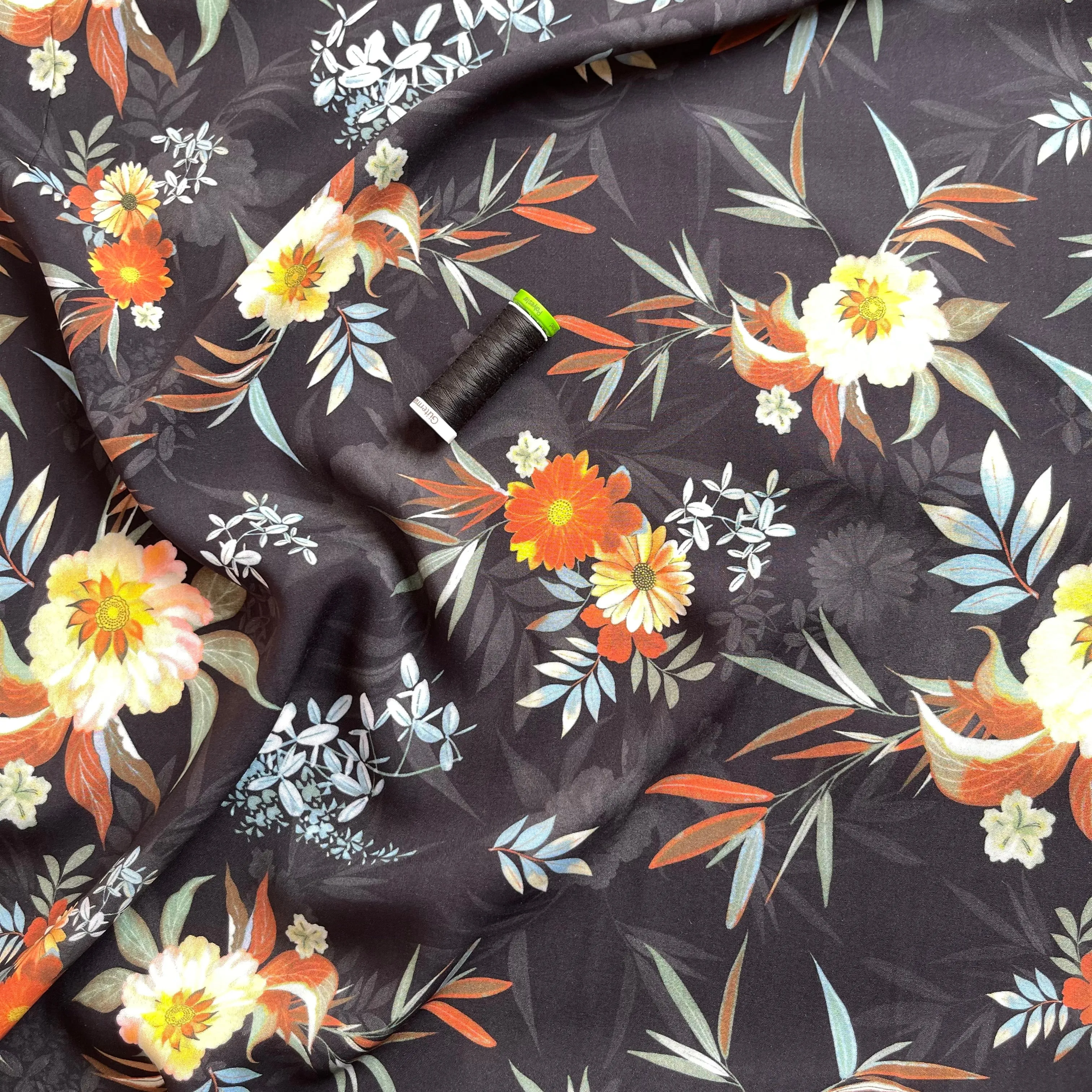 Midnight Bouquet Viscose Fabric
