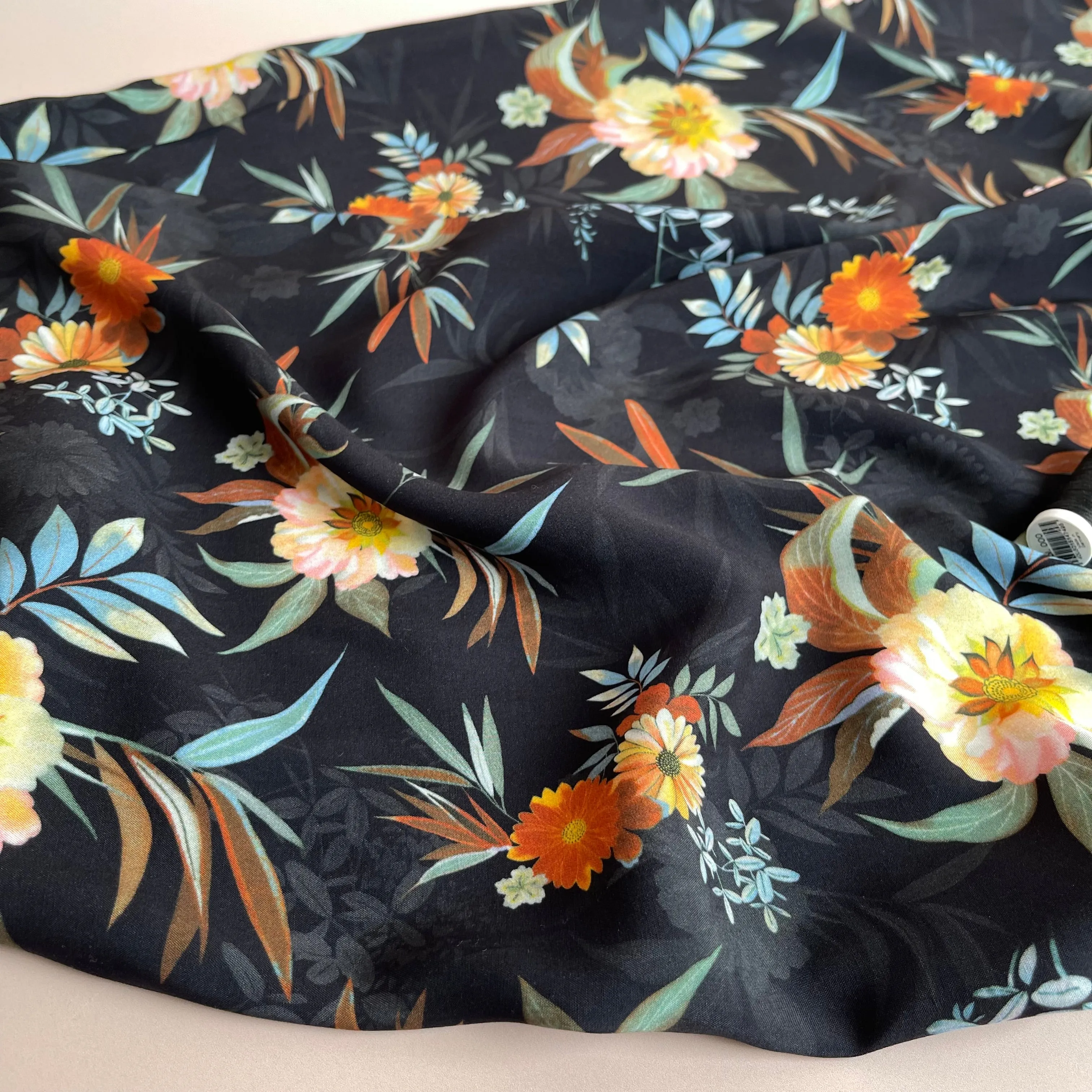 Midnight Bouquet Viscose Fabric
