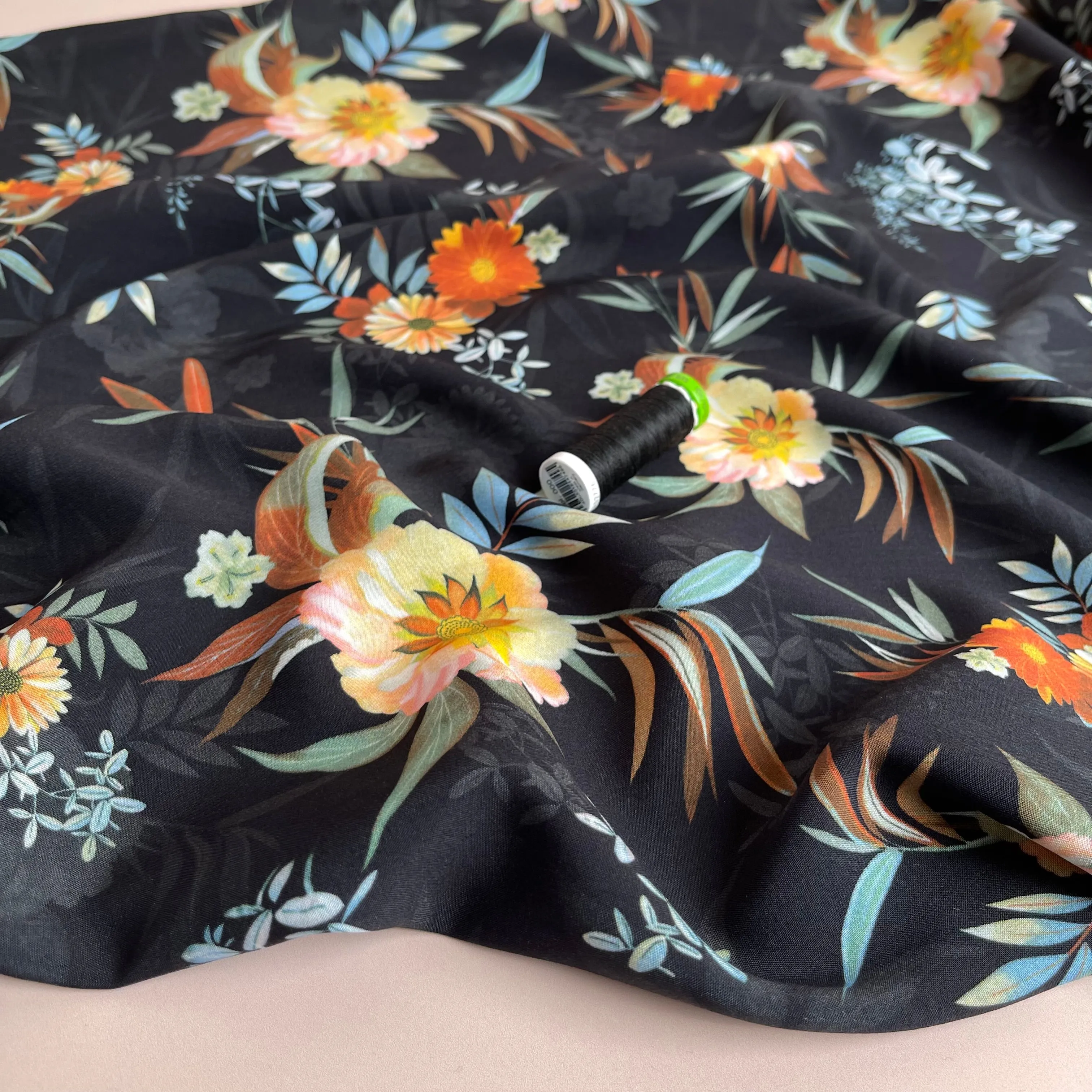 Midnight Bouquet Viscose Fabric