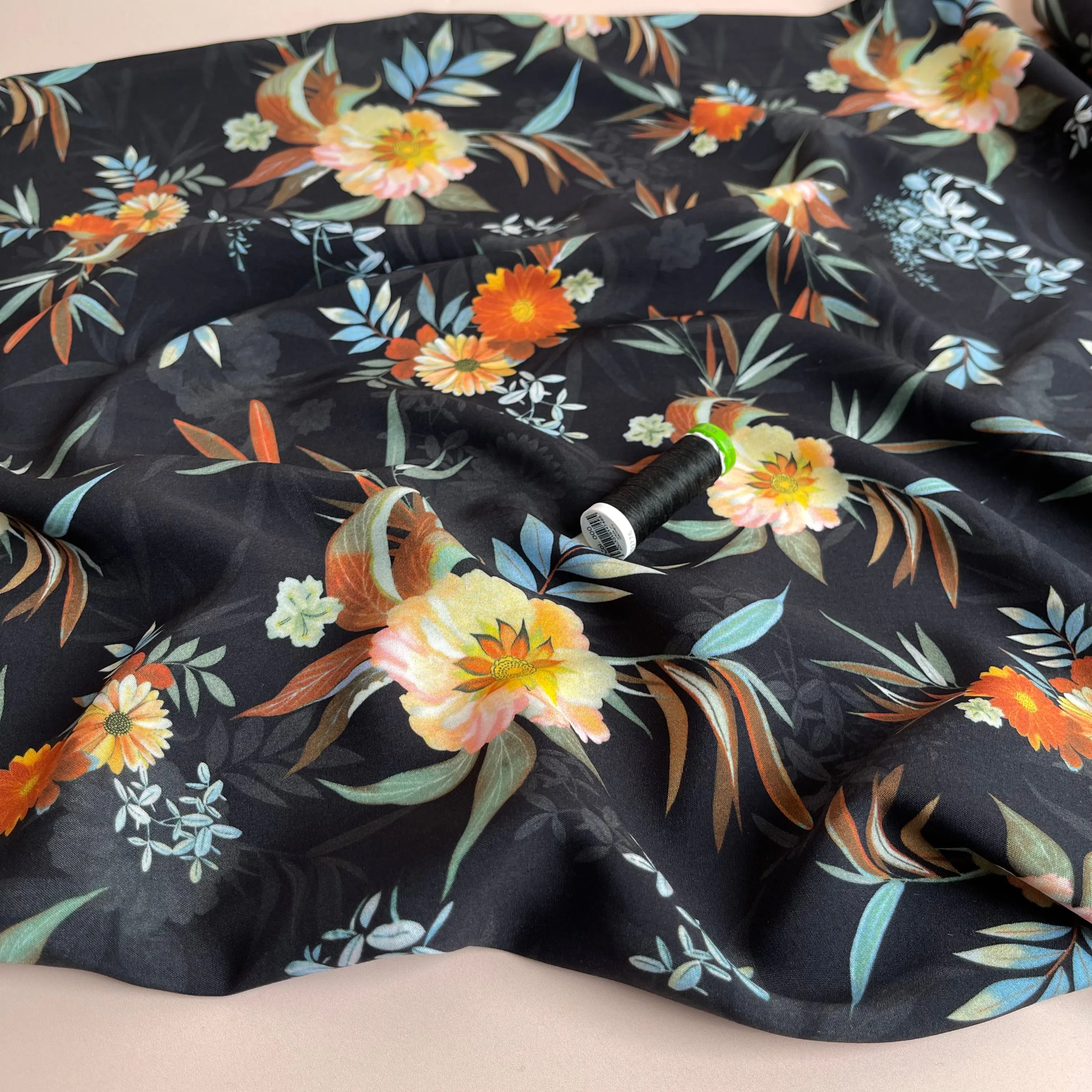 Midnight Bouquet Viscose Fabric