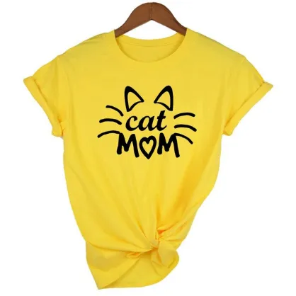 MomLife Women Stay at Home Cat Mom T Shirts