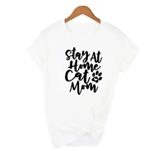 MomLife Women Stay at Home Cat Mom T Shirts