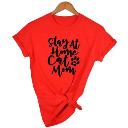 MomLife Women Stay at Home Cat Mom T Shirts