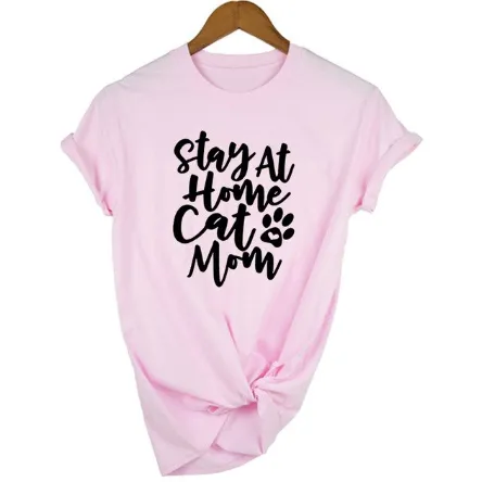 MomLife Women Stay at Home Cat Mom T Shirts