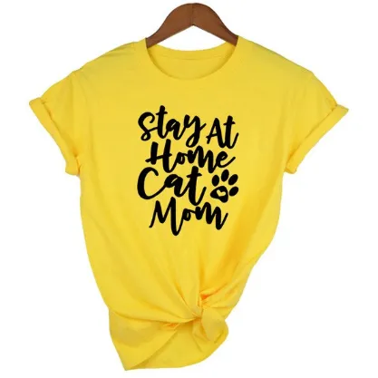 MomLife Women Stay at Home Cat Mom T Shirts