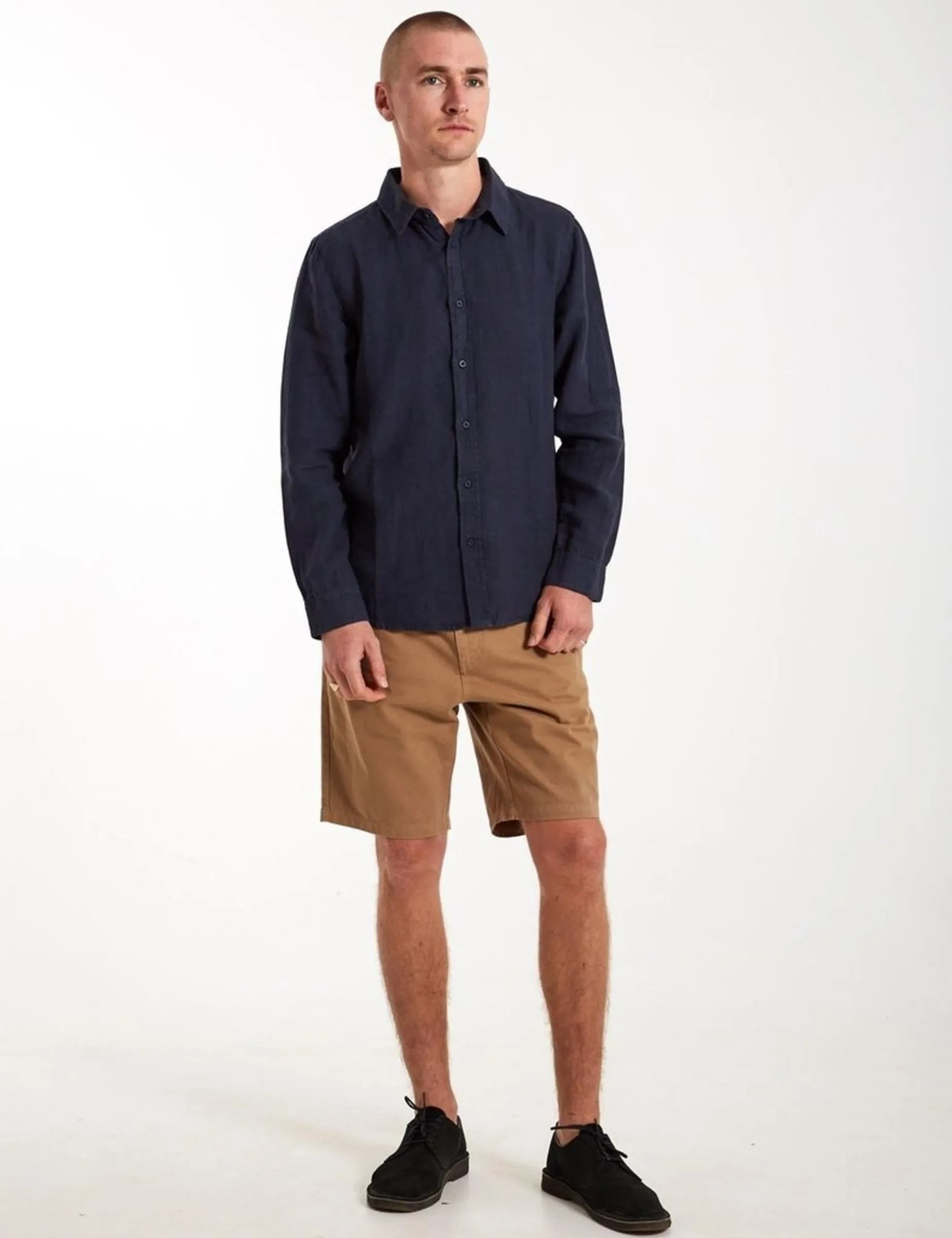 Mr Simple Linen Long Sleeve Shirt in Navy
