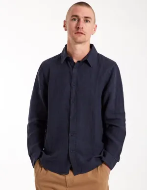 Mr Simple Linen Long Sleeve Shirt in Navy