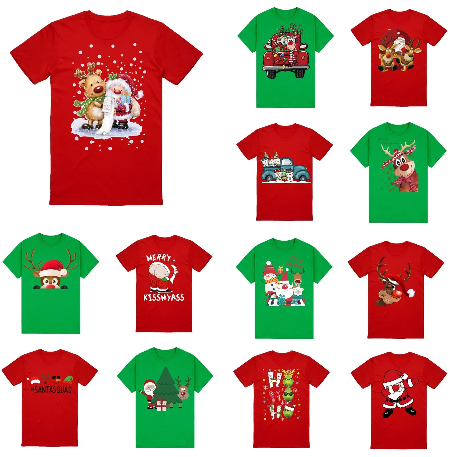 NNEDSZ 100% Cotton Christmas T-shirt Adult Unisex Tee Tops Funny Santa Party Custume, Reindeer (Green), S