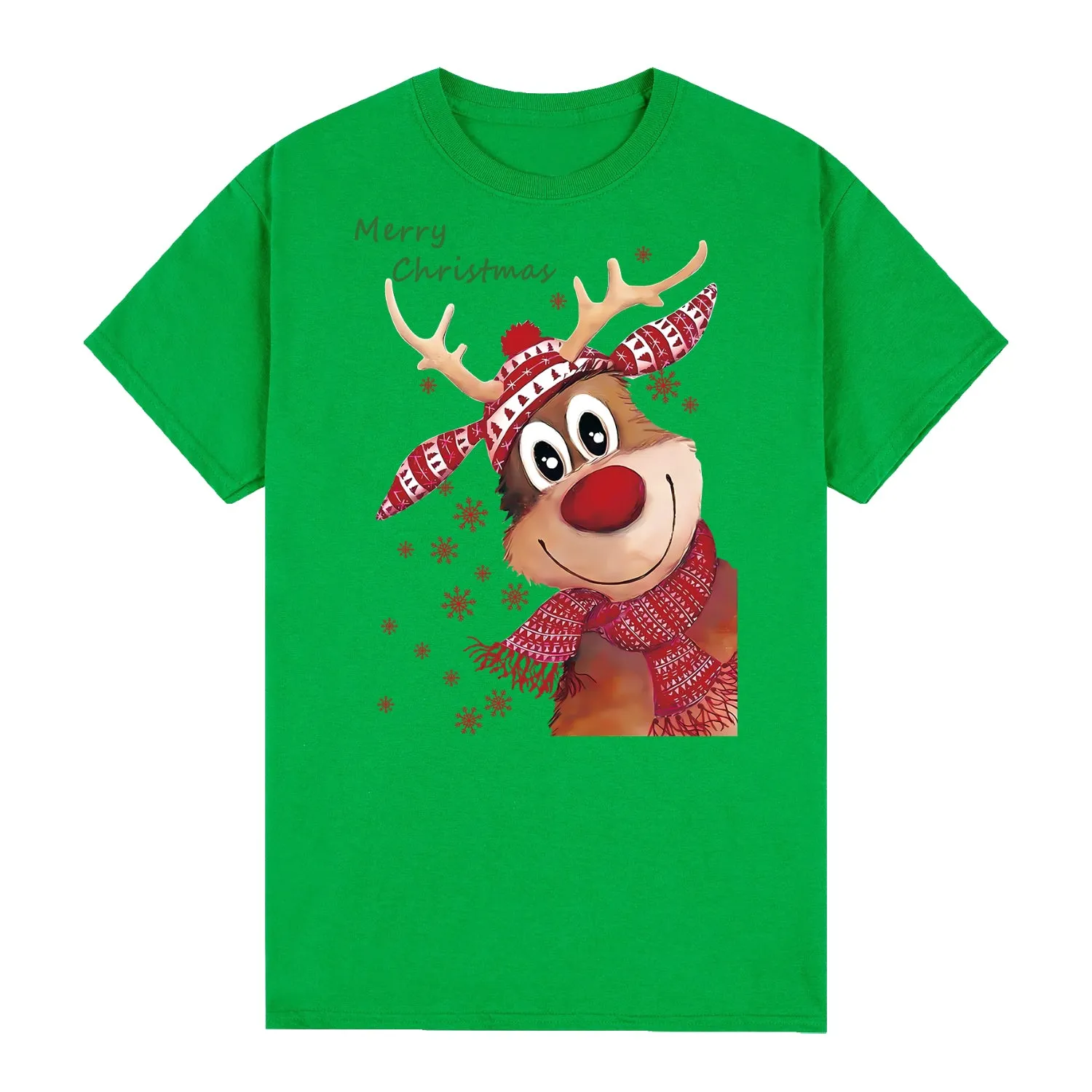 NNEDSZ 100% Cotton Christmas T-shirt Adult Unisex Tee Tops Funny Santa Party Custume, Reindeer (Green), S