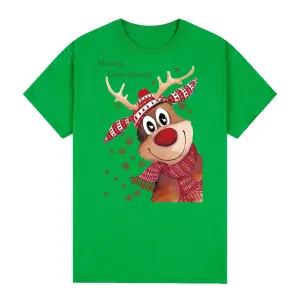 NNEDSZ 100% Cotton Christmas T-shirt Adult Unisex Tee Tops Funny Santa Party Custume, Reindeer (Green), S