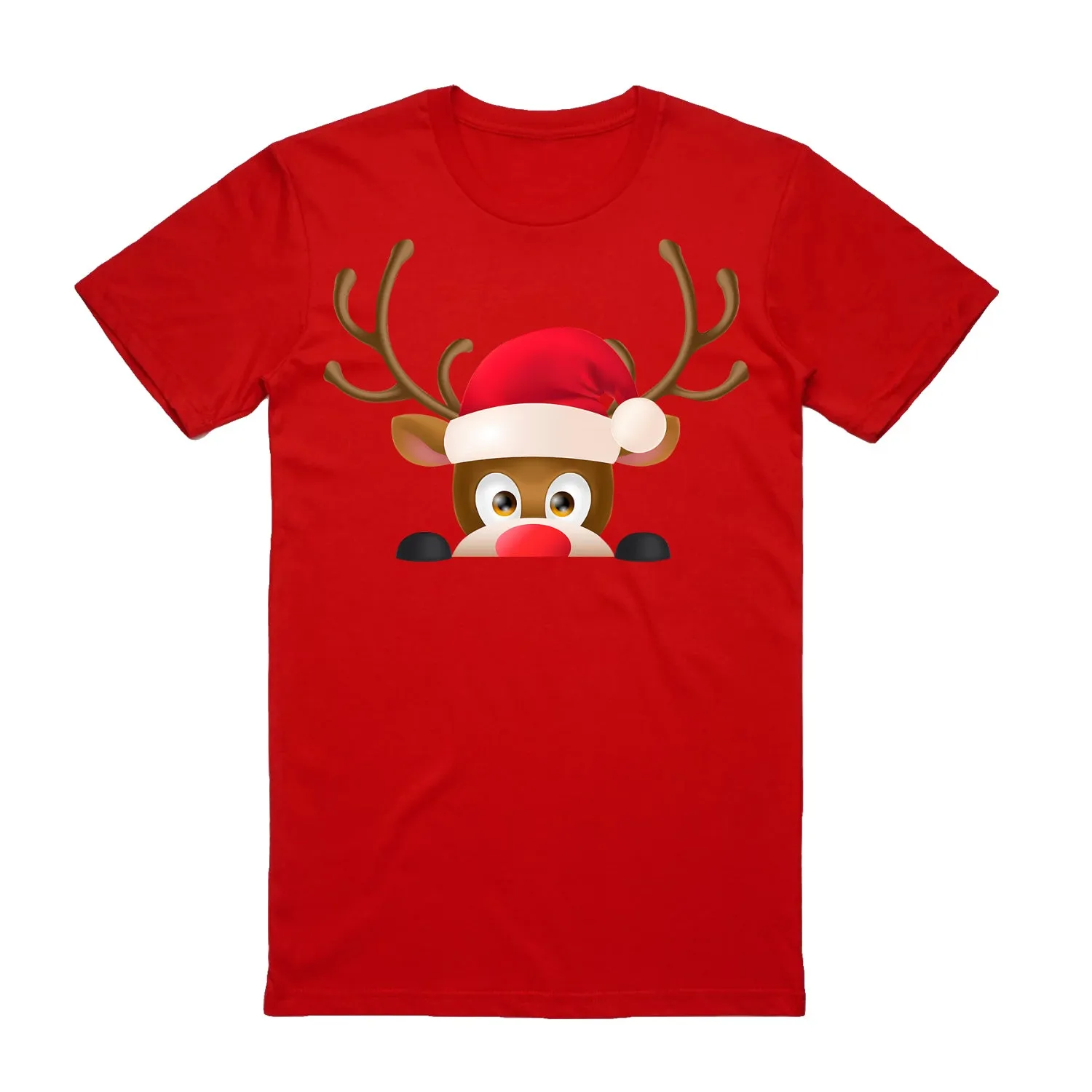 NNEDSZ 100% Cotton Christmas T-shirt Adult Unisex Tee Tops Funny Santa Party Custume, Reindeer Head (Red), 2XL