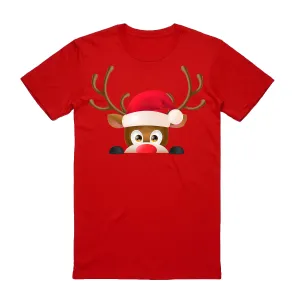 NNEDSZ 100% Cotton Christmas T-shirt Adult Unisex Tee Tops Funny Santa Party Custume, Reindeer Head (Red), 3XL
