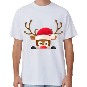 NNEDSZ 100% Cotton Christmas T-shirt Adult Unisex Tee Tops Funny Santa Party Custume, Reindeer Head (White), M