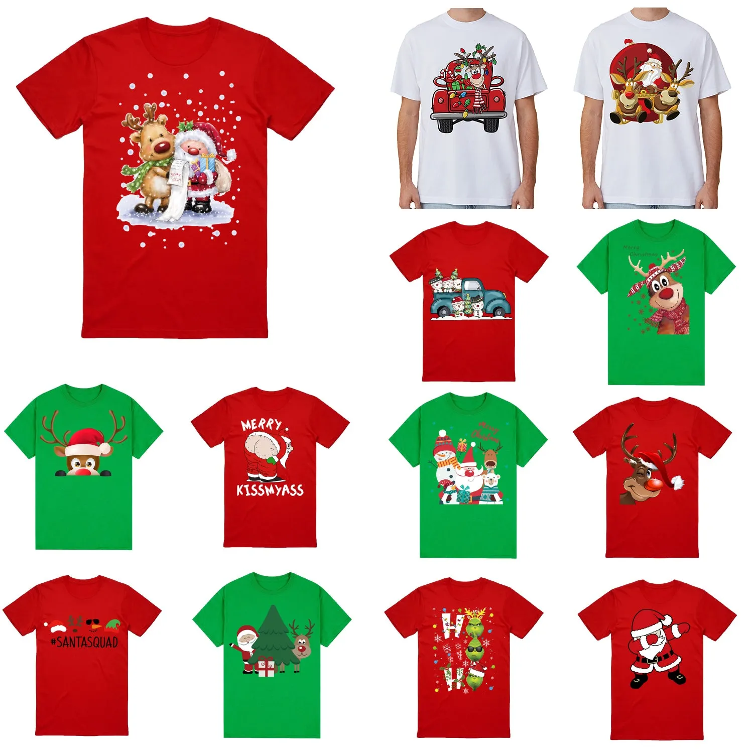 NNEDSZ 100% Cotton Christmas T-shirt Adult Unisex Tee Tops Funny Santa Party Custume, Reindeer Head (White), M