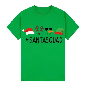 NNEDSZ 100% Cotton Christmas T-shirt Adult Unisex Tee Tops Funny Santa Party Custume, Santa Squad (Green), XL