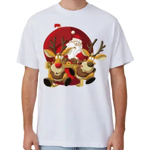 NNEDSZ 100% Cotton Christmas T-shirt Adult Unisex Tee Tops Funny Santa Party Custume, Santas Sleigh (White), 2XL