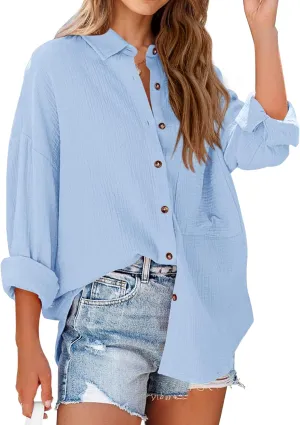 NOLLSOM Casual Shirts for Women Long Sleeve Button Down Blouses Fall 2024 Solid Color Trendy Tops with Pocket