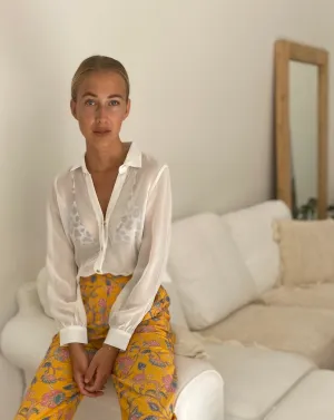 Off White Sheer Silk Blouse