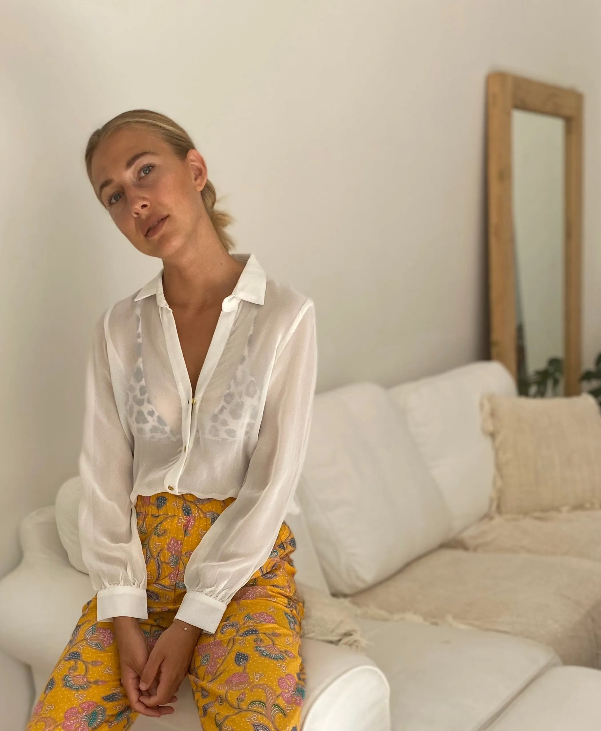 Off White Sheer Silk Blouse