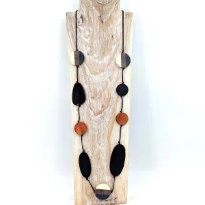 Oval Wood Beads   Resin Mix Long Necklace