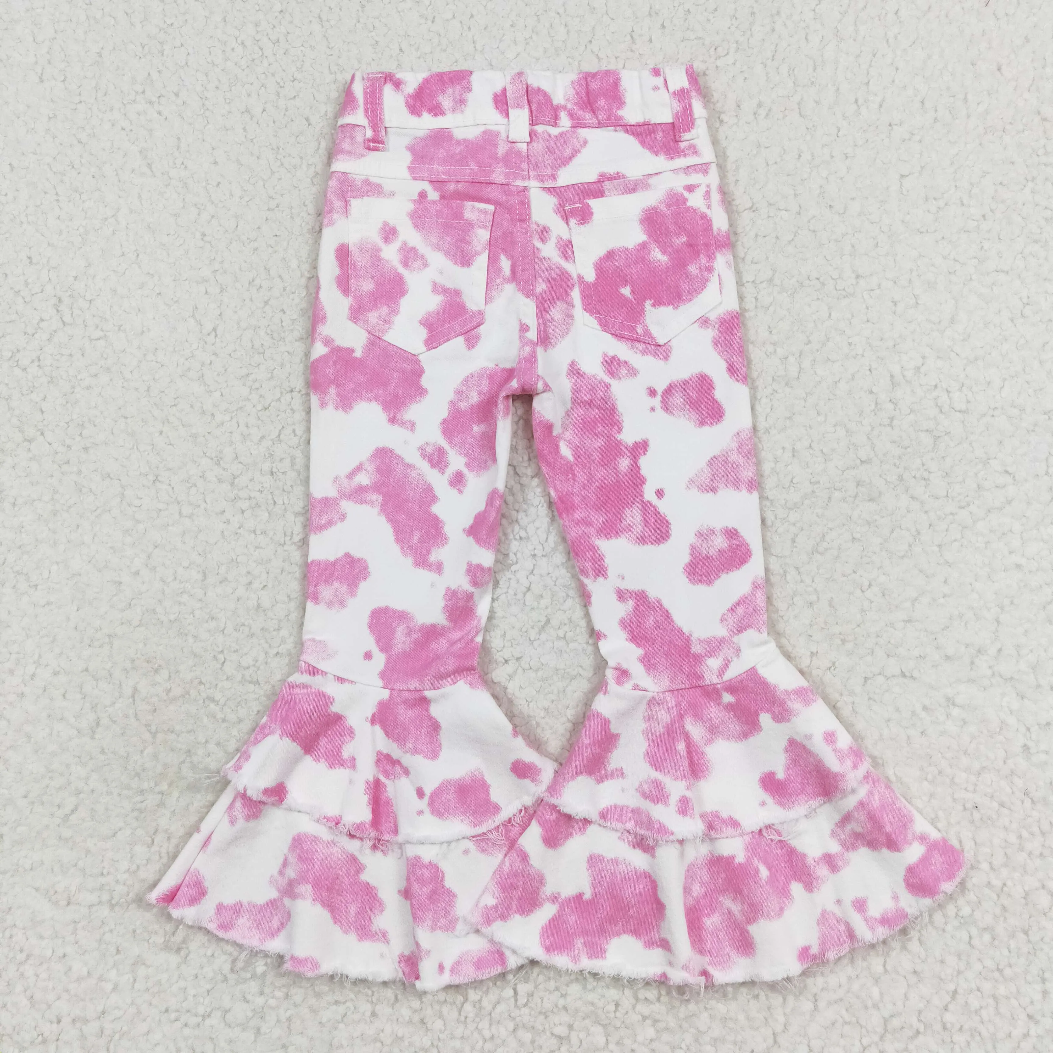 P0406 Pink cow western denim jeans pants 202406 RTS