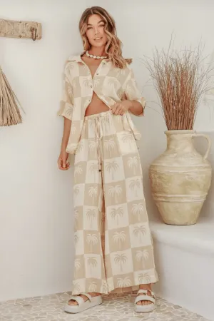 Palm Paradiso Pants & Shirt Set - Latte