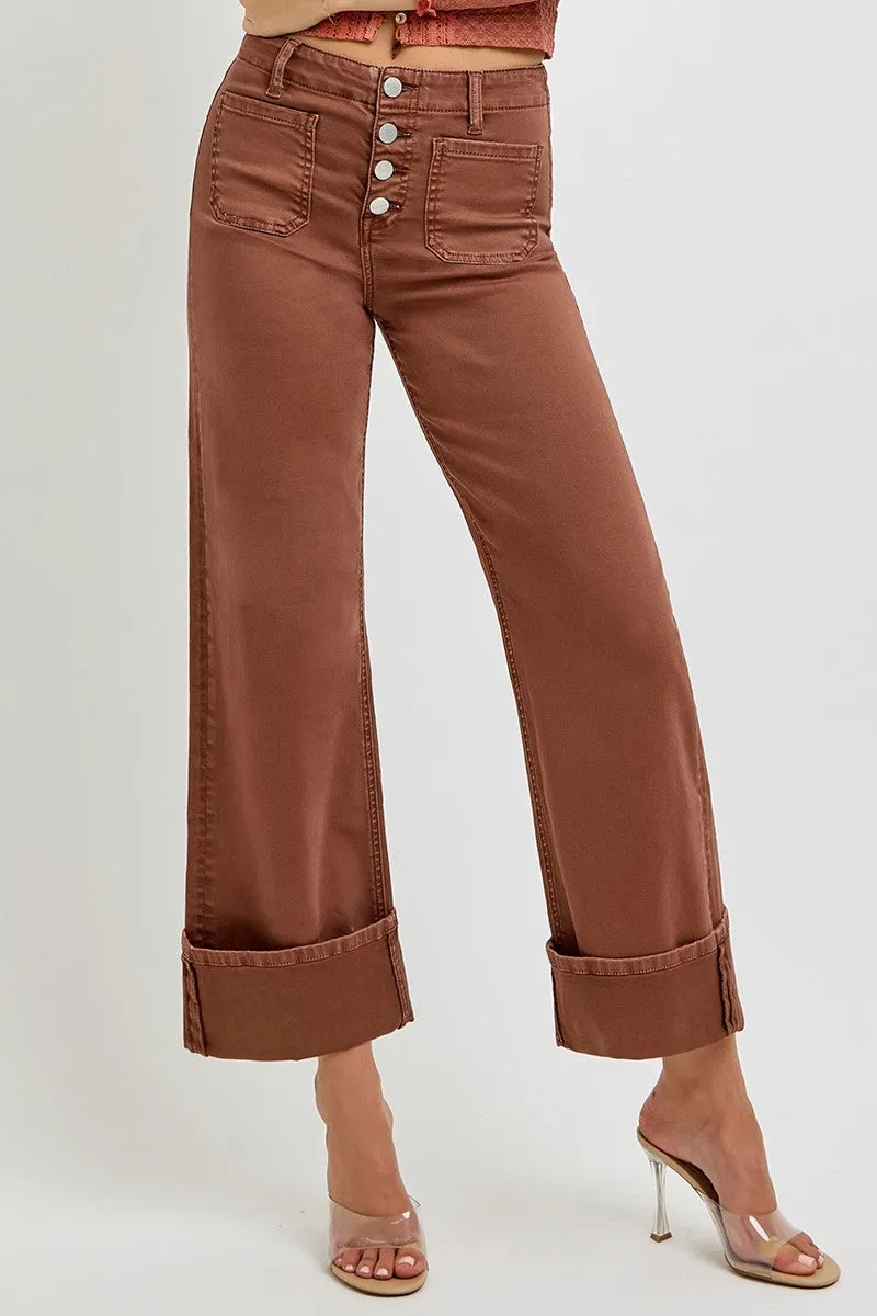 Patch Pocket Cuff Pants in Espresso