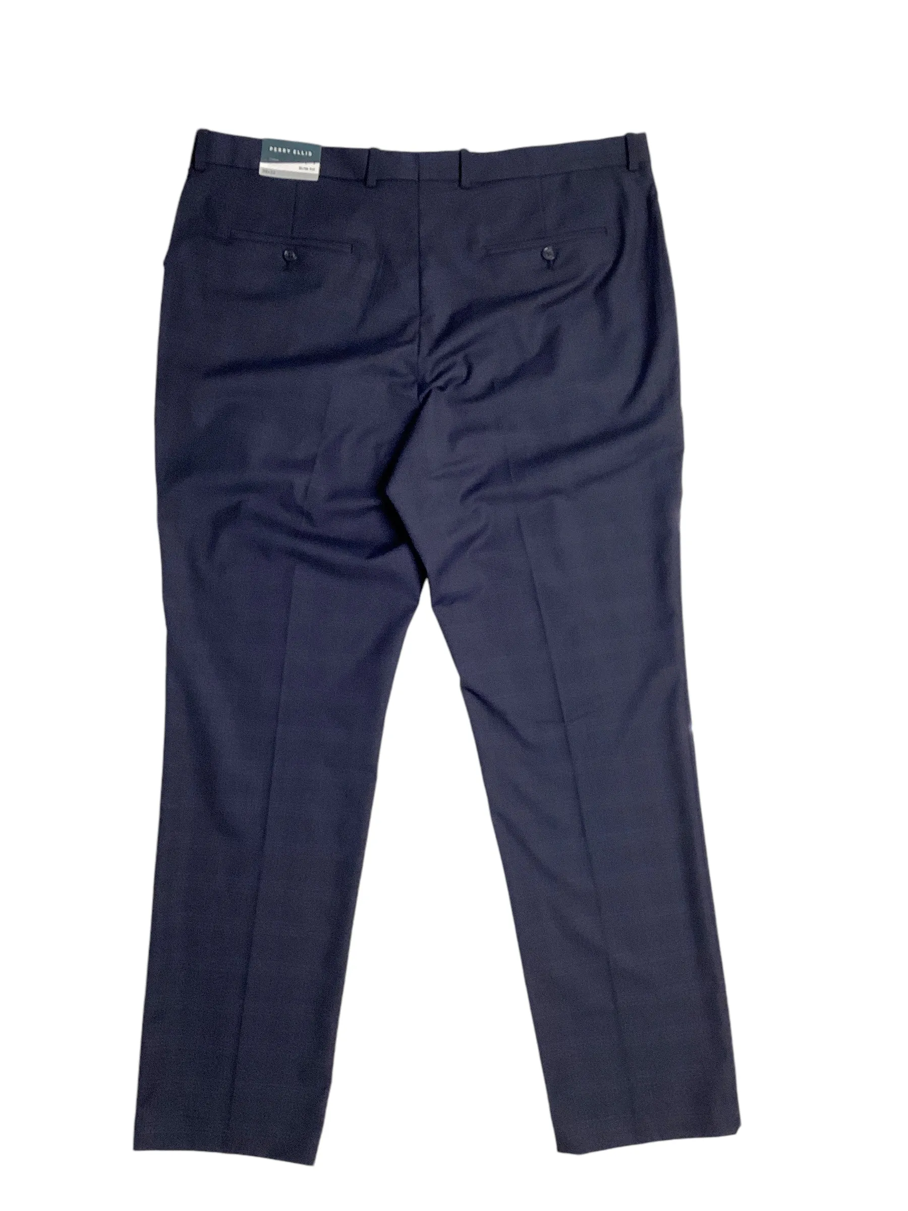 Perry Ellis Mens Slim Fit Stretch Plaid Suit Dress Pants Navy Blue 38 x 32
