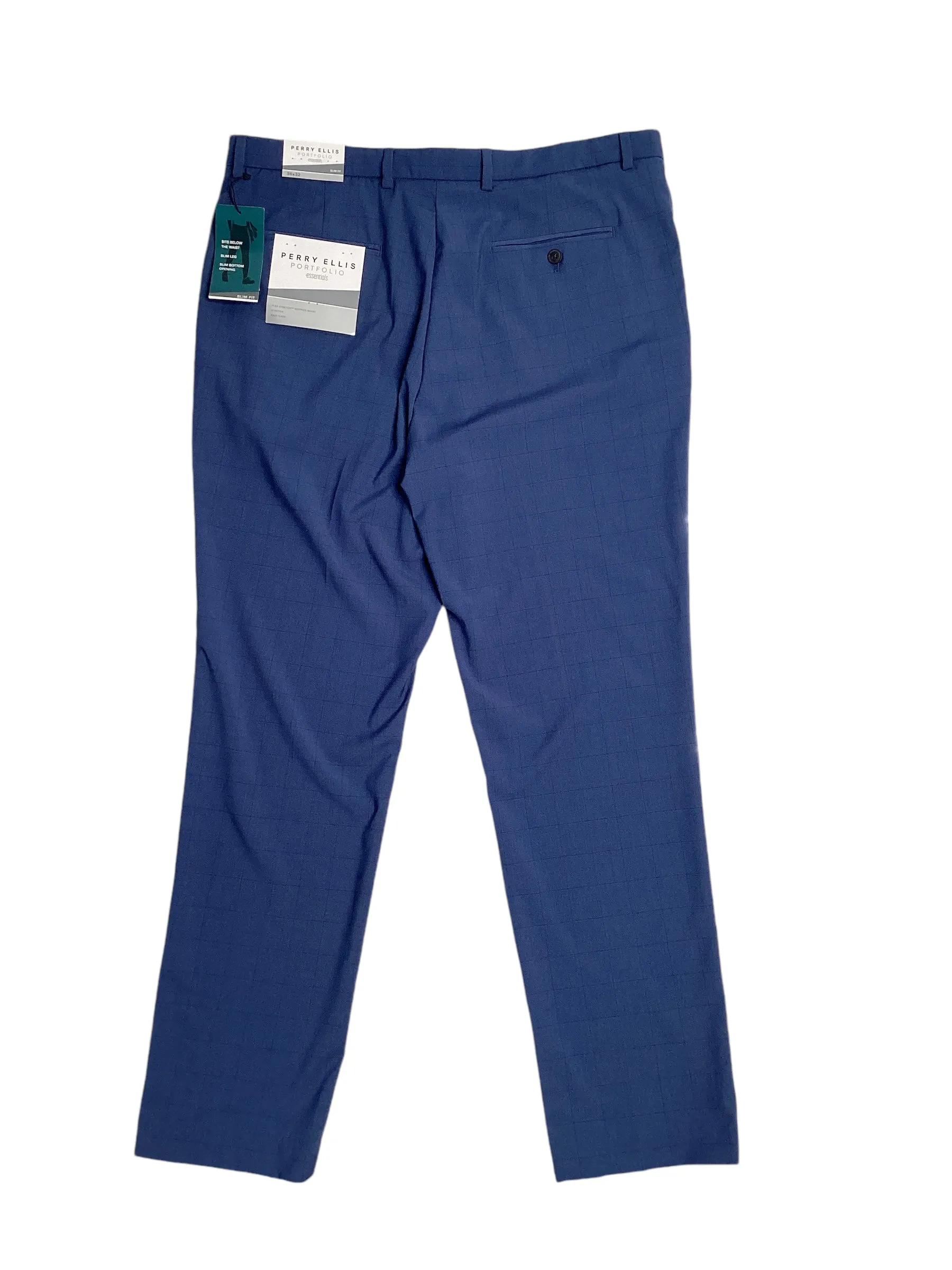Perry Ellis Portfolio Mens Slim Fit Tonal Windowpane Dress Pants Blue 34 x 34