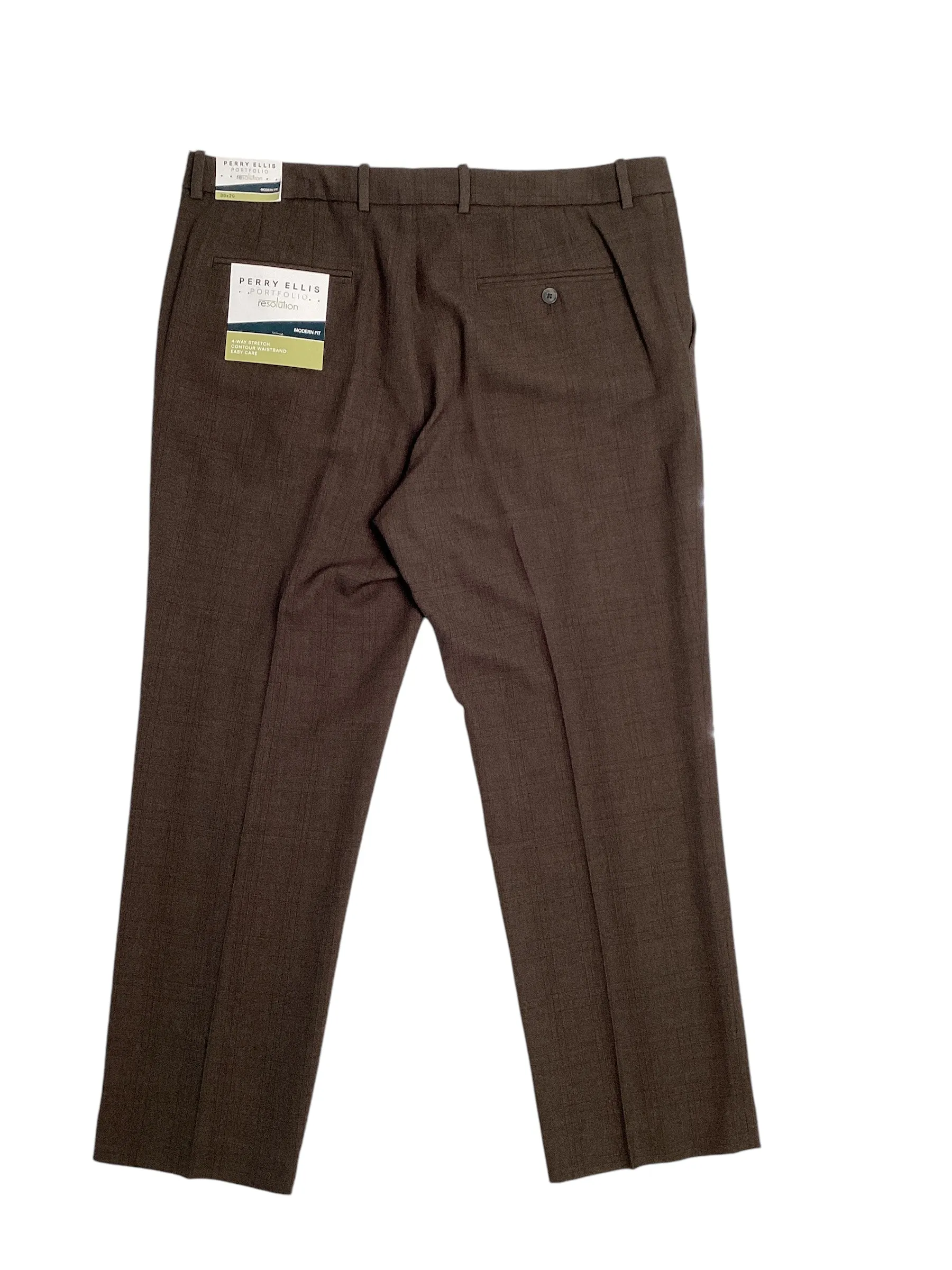 Perry Ellis Portfolio Modern Fit Mens Stretch Dress Pants Major Brown 30 x 30