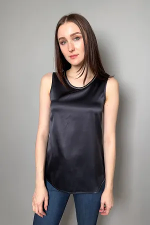 Peserico Silk Tank Top with Brilliant Beading in Navy