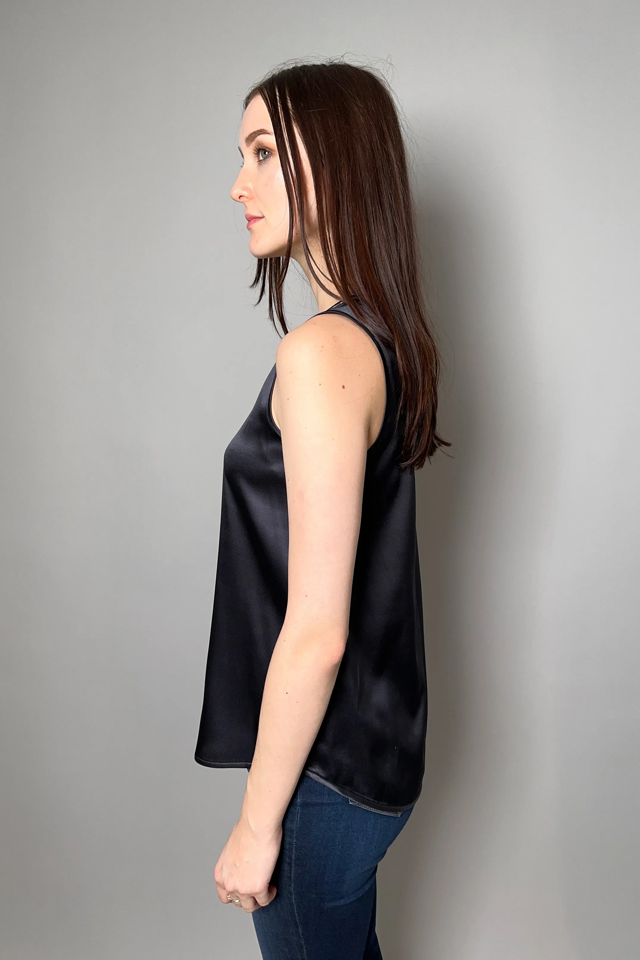 Peserico Silk Tank Top with Brilliant Beading in Navy